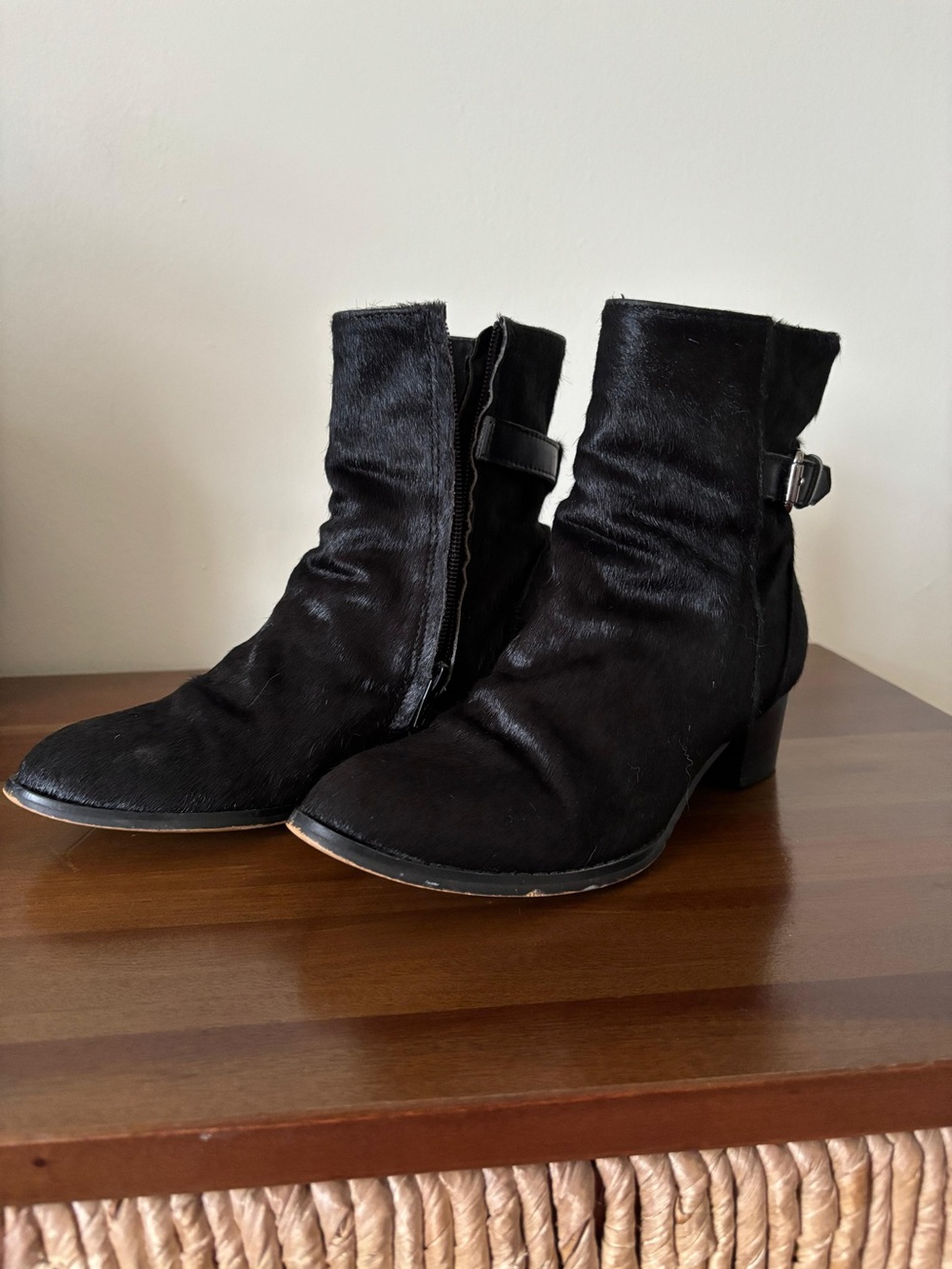 Alexander Wang Black Haircalf Ankle Boots with Side Zip